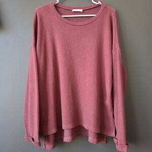 Ginger G Dusty Rose Ribbed Knit Oversized Long Sleeve Top Women M Basic Cozy